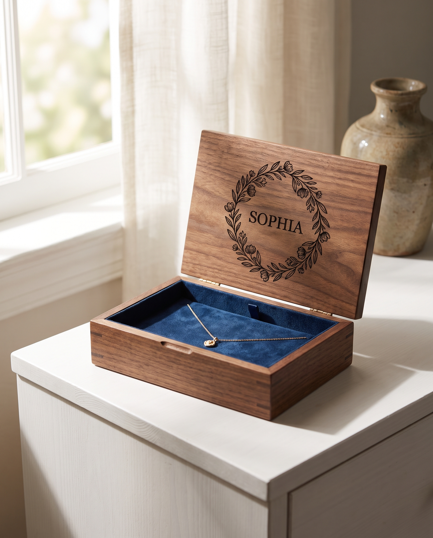 Engraved Wooden Jewelry Box - laser engraved by Little Lab Co., Watertown NY