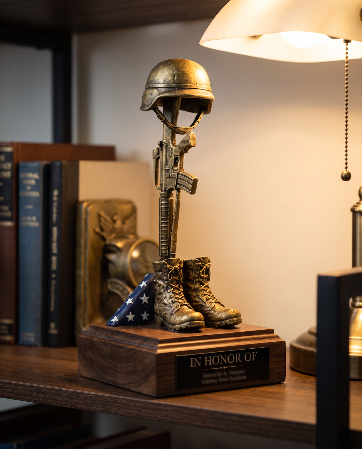 Battlefield Cross Statue with Engraved Plate - laser engraved by Little Lab Co., Watertown NY