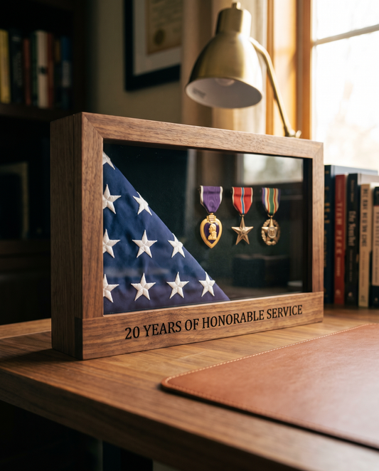 Military Retirement Shadow Box — Engraved - laser engraved by Little Lab Co., Watertown NY