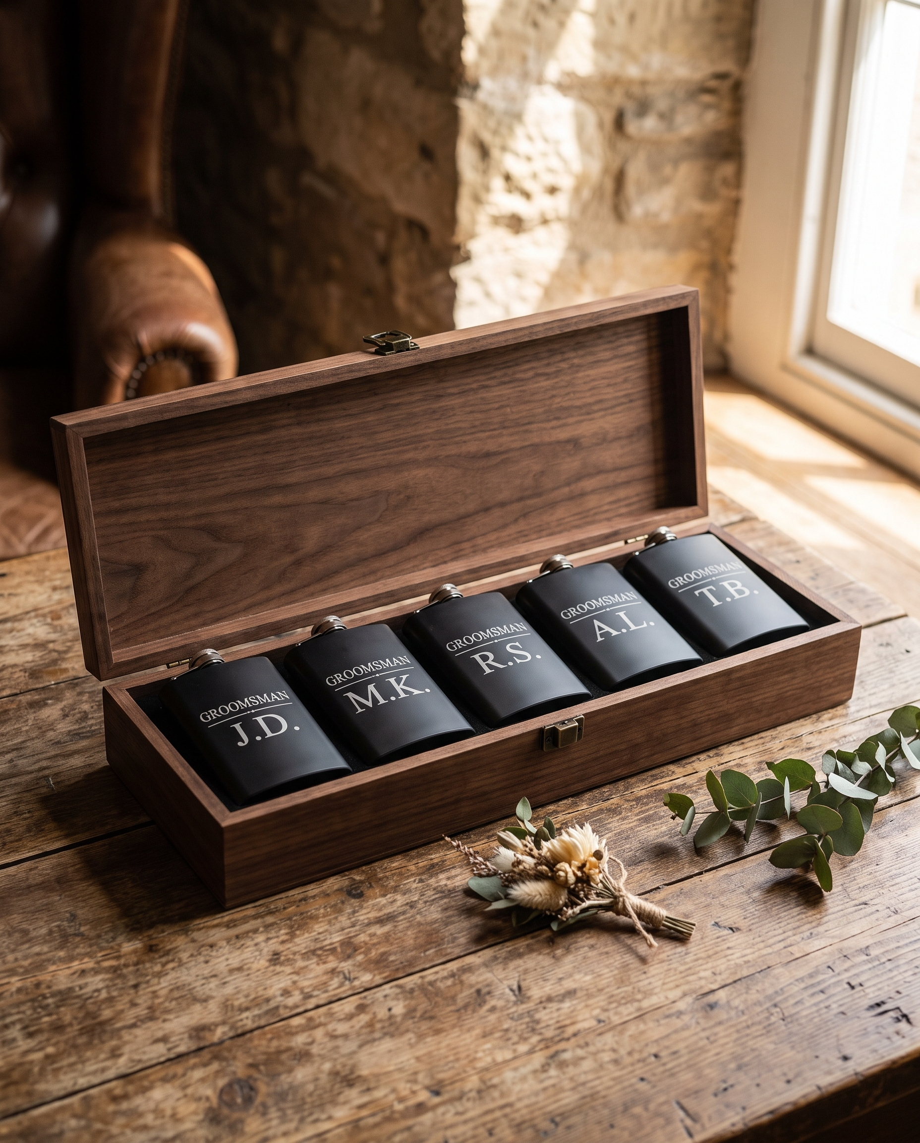 Groomsmen Flask Gift Set — Engraved - laser engraved by Little Lab Co., Watertown NY
