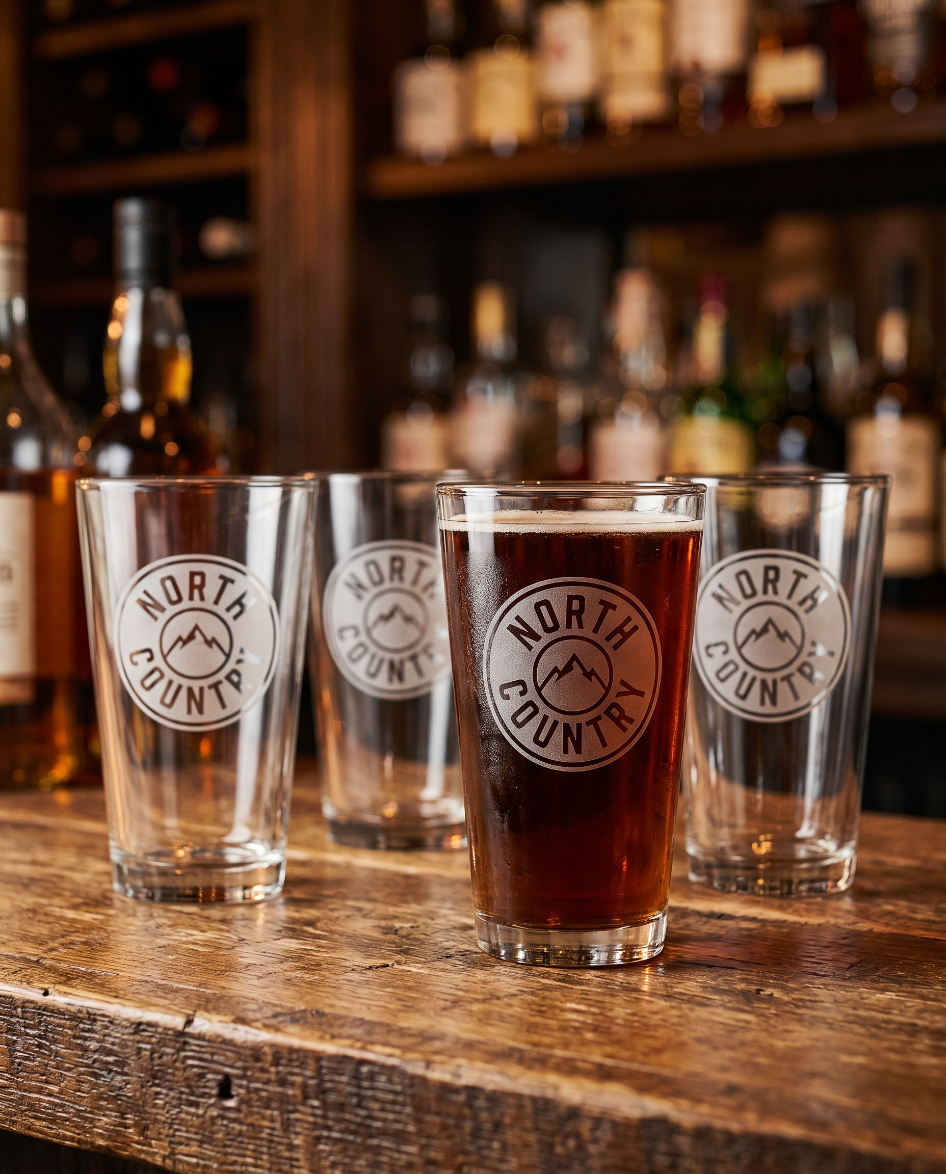 Custom Logo Pint Glasses - laser engraved by Little Lab Co., Watertown NY