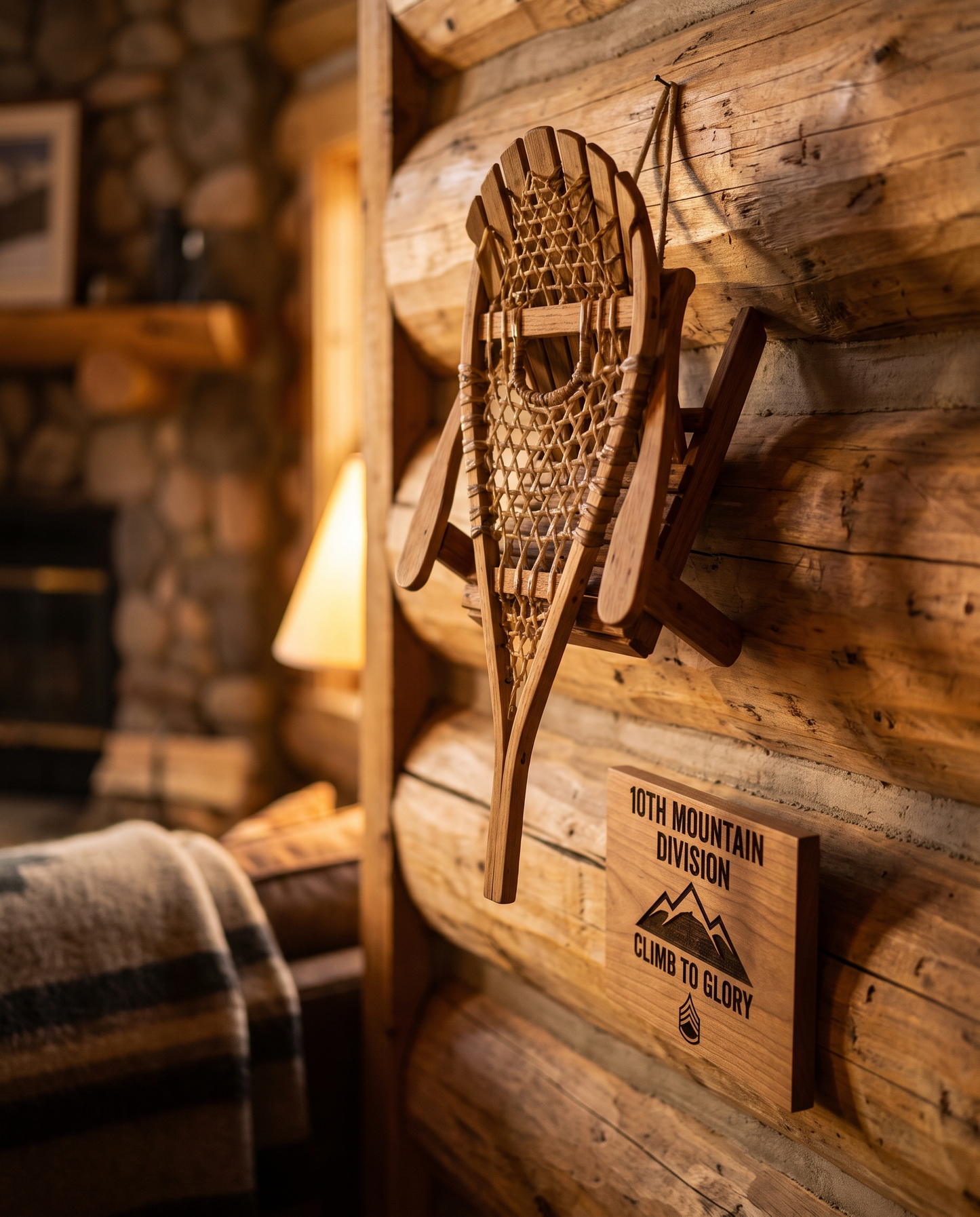 Miniature Snowshoe with Engraved Plaque — 10th Mountain - laser engraved by Little Lab Co., Watertown NY
