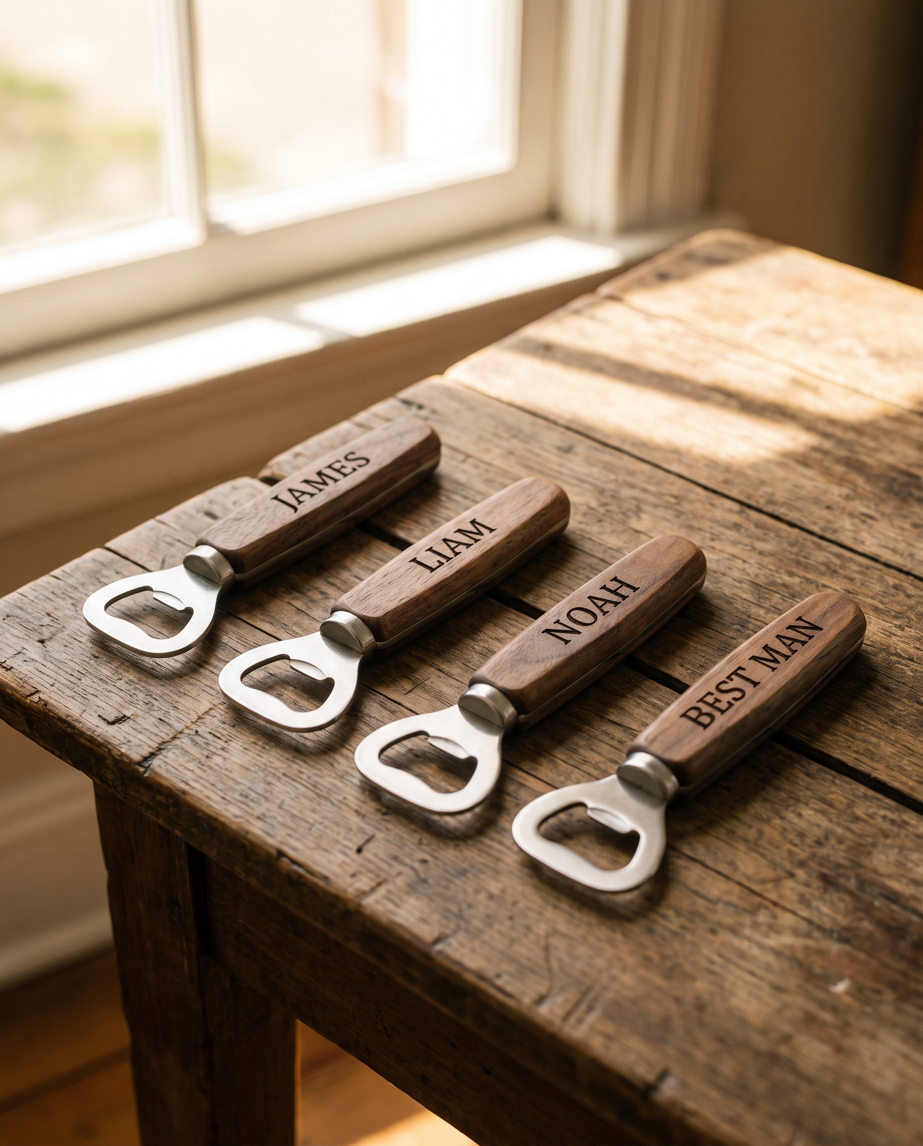 Personalized Bottle Openers — Groomsmen Gifts - laser engraved by Little Lab Co., Watertown NY