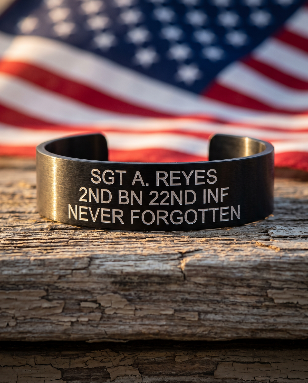 Military Memorial Bracelet — Engraved - laser engraved by Little Lab Co., Watertown NY